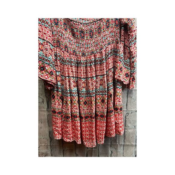 Torrid Mosaic Print Smocked Bell Sleeve Off The Shoulders Mini Dress Size 2X - Picture 6 of 10